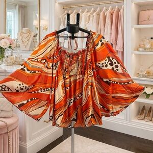 Erica Brooke Blouse 24W Orange Boho Bell Sleeve Plus Size Top